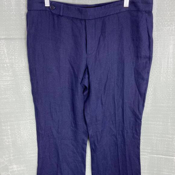 Ralph Lauren Black Label 100% Linen Pants Size 12 Wide Leg Navy Blue Trousers - Picture 2 of 11